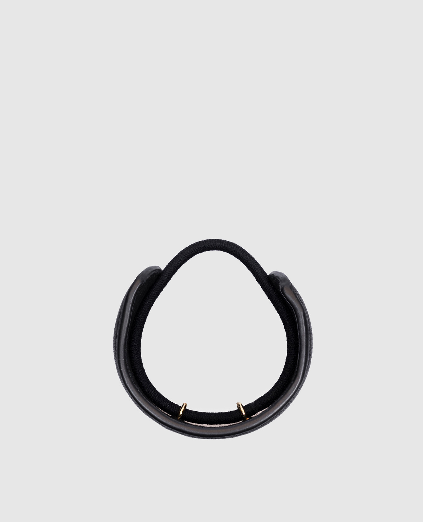 

Heidi Pony Black Leather Hair Scrunchie with Logo Embossed LELET NY