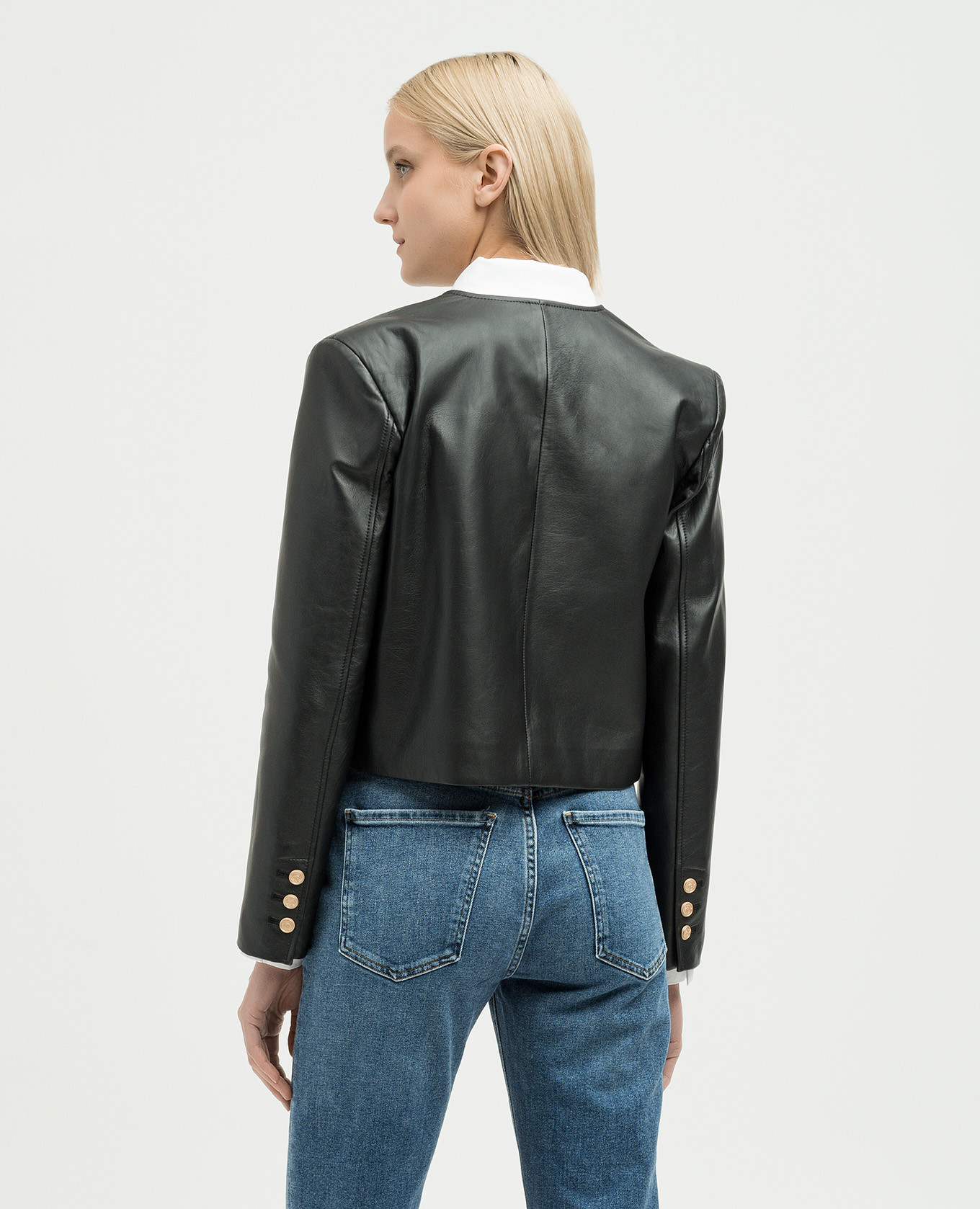 

Black leather jacket with heraldic emblem Babe Pay Pls