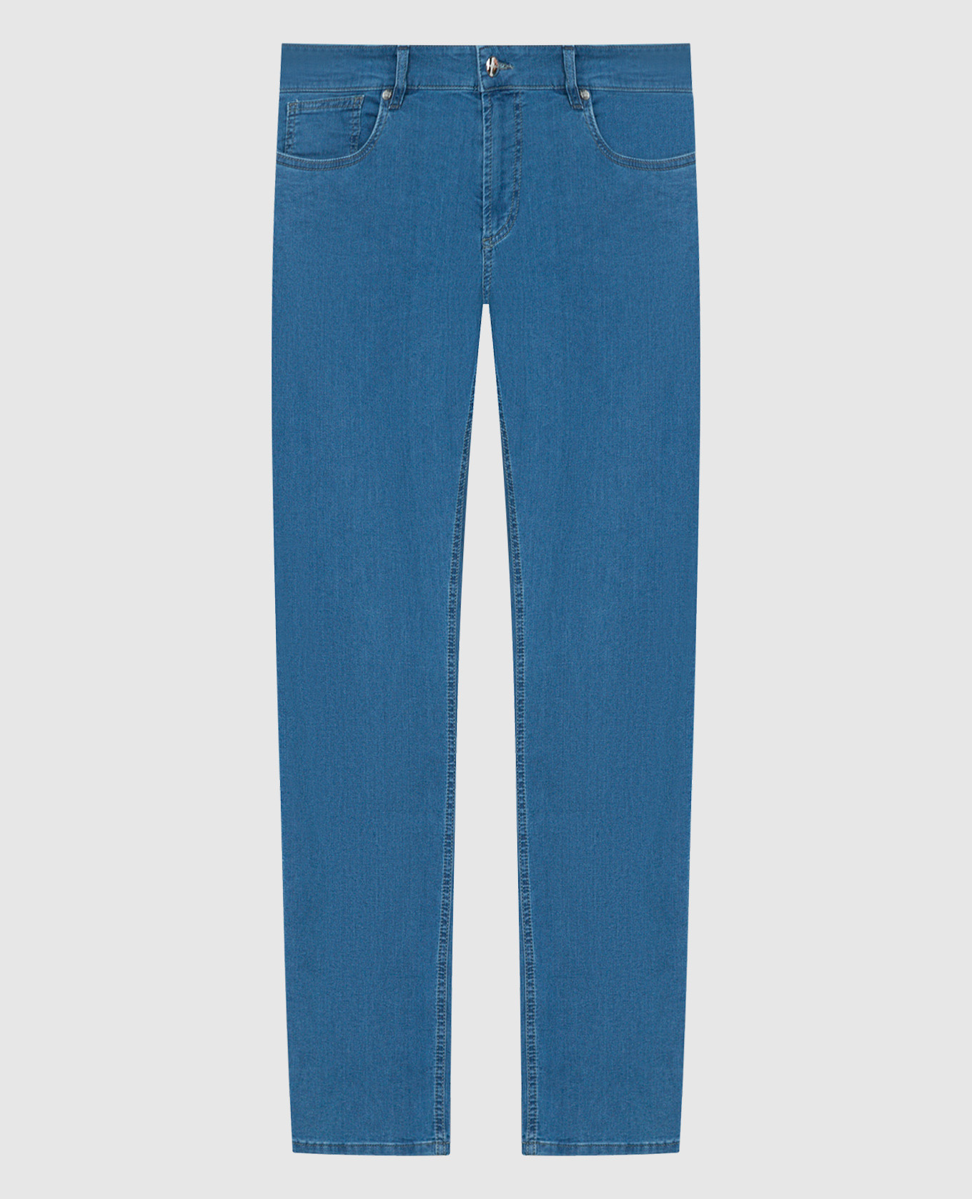 

Blue jeans with leather logo patch Enrico Mandelli, Light blue