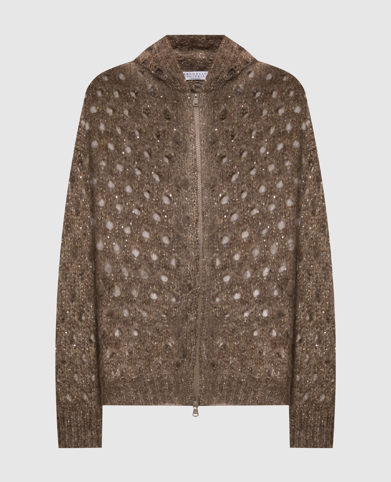 Brown openwork cardigan with wool Brunello Cucinelli
