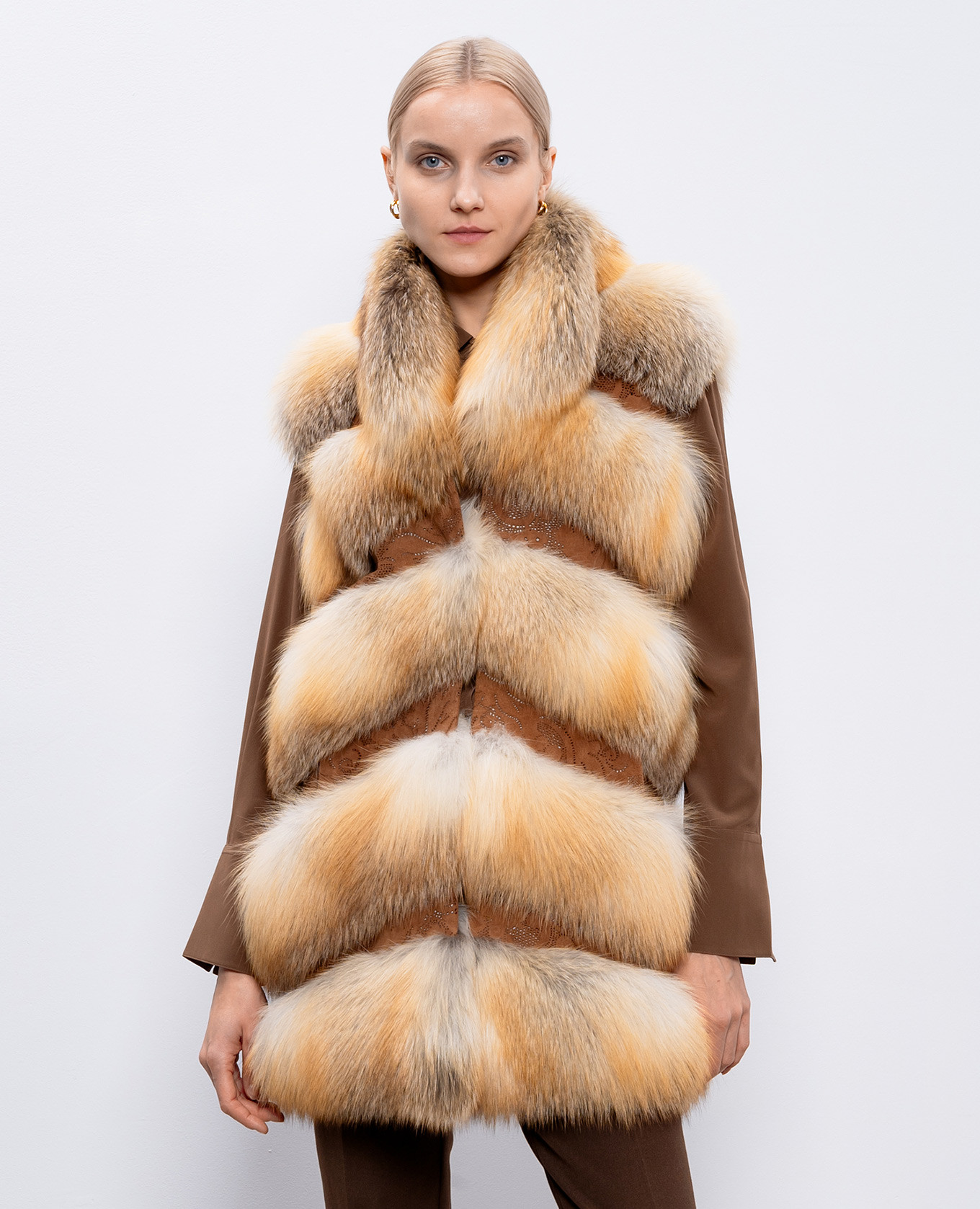 

Orange vest made of fox fur with suede inserts Marco Schera Vanoli