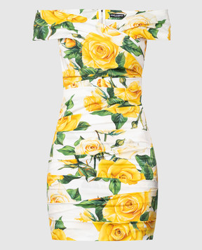Dolce&Gabbana White mini dress with drapery in a floral print F6AHNTFSEHW