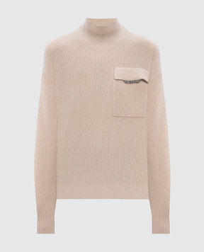 Brunello Cucinelli Beige cashmere sweater with monil chain M12721704P