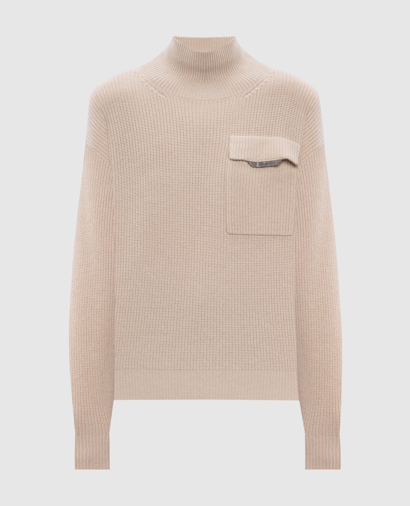 Beige cashmere sweater with monil chain Brunello Cucinelli