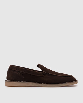 Dolce&Gabbana Brown suede loafers with monogram logo A50593AS707