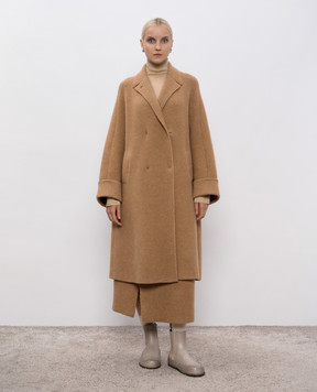 BOBOUTIC Brown double-breasted coat with camel wool and silk 4968