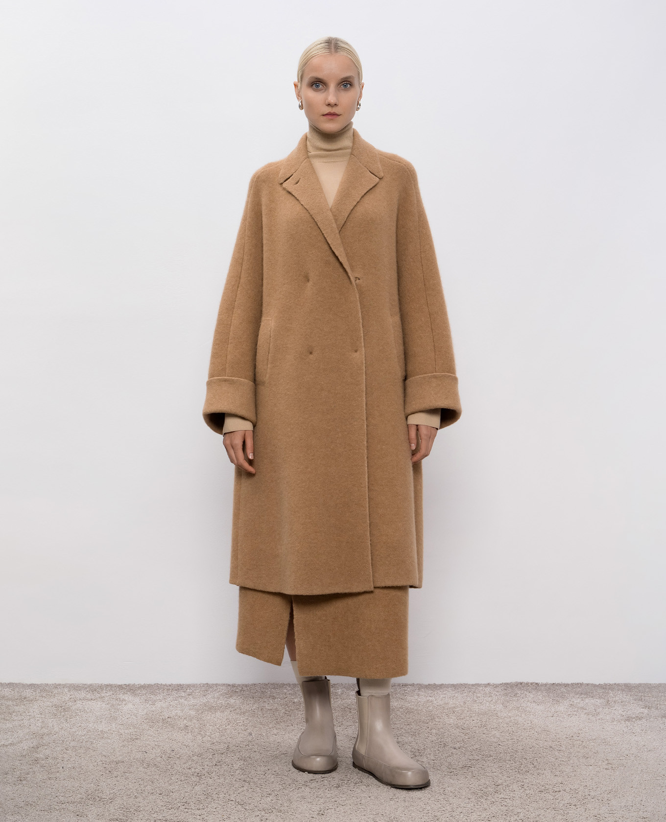 Brown double-breasted coat with camel wool and silk BOBOUTIC 3