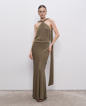 Jacob Lee Khaki silk maxi skirt WSS018SS25LO