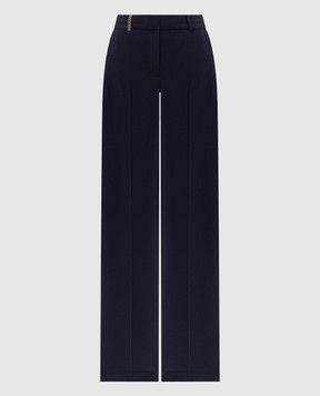 Peserico Blue wool pants with brand patch A0454702008