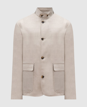 Agnona Beige cashmere and silk jacket with logo TX09U1XU7049