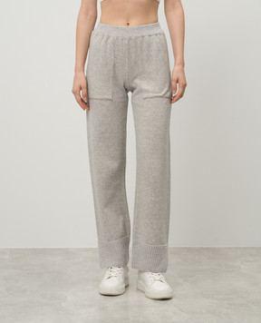 Dondup Gray melange cashmere and wool sweatpants with metallic logo DP790KF0241DXXX