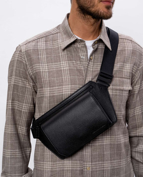 Cashmere&Whiskey Black leather belt bag with embossed logo BUMBAG