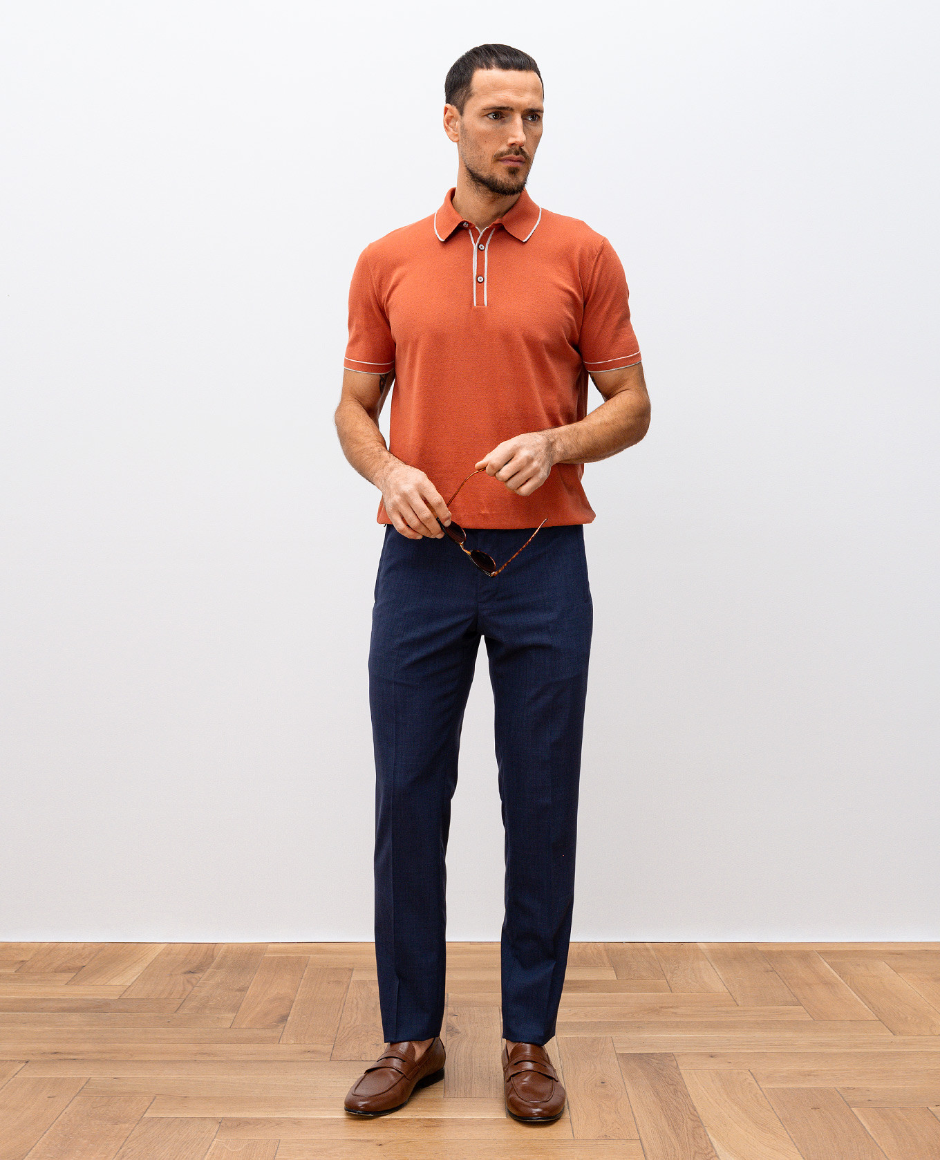 

Orange silk polo with contrast trim Bertolo Cashmere