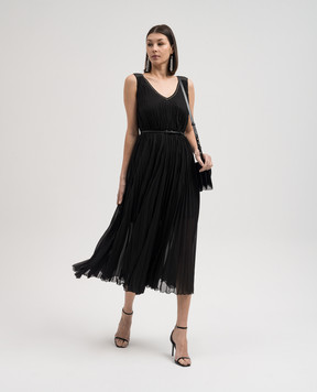 Peserico Black pleated monil chain midi dress E0234500PA00630