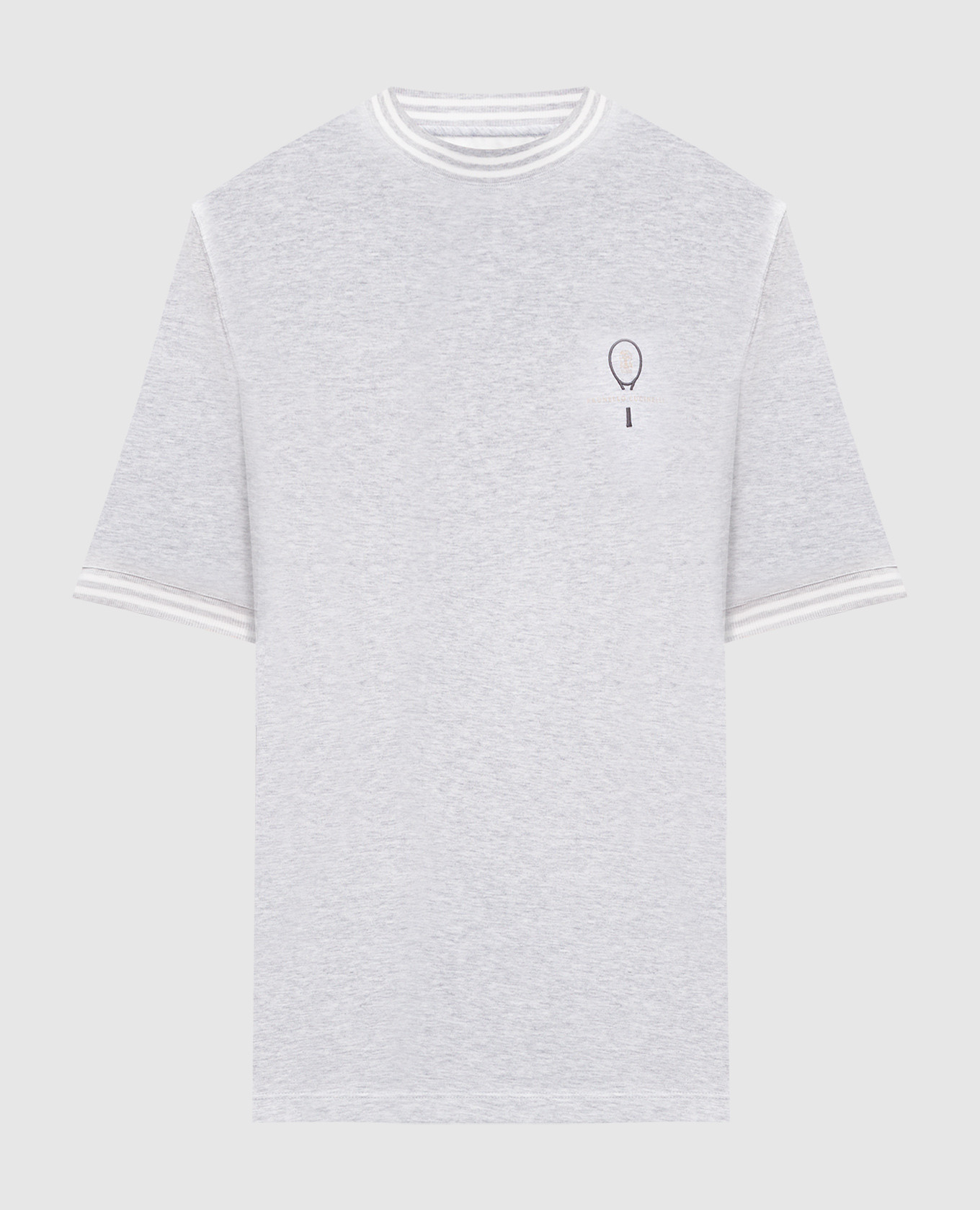 Gray t-shirt with tennis logo embroidery brunello cucinelli