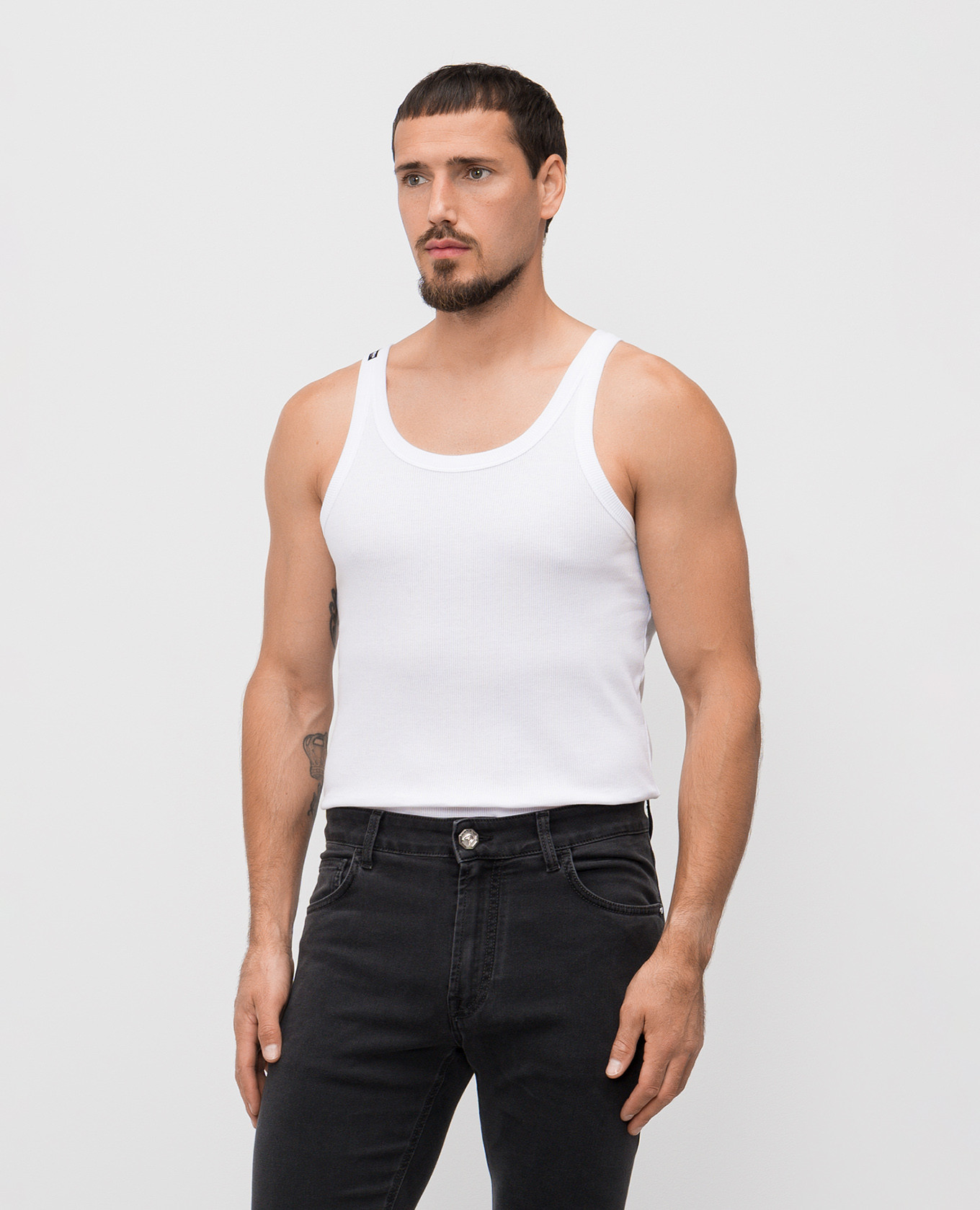 

White ribbed T-shirt with logo patch Dolce&Gabbana