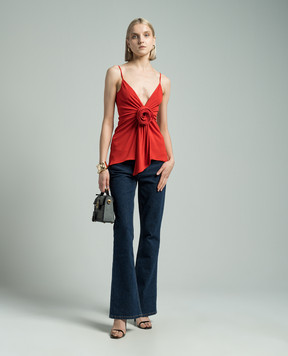 Balmain Red top with floral appliqué CF0AD205JE50