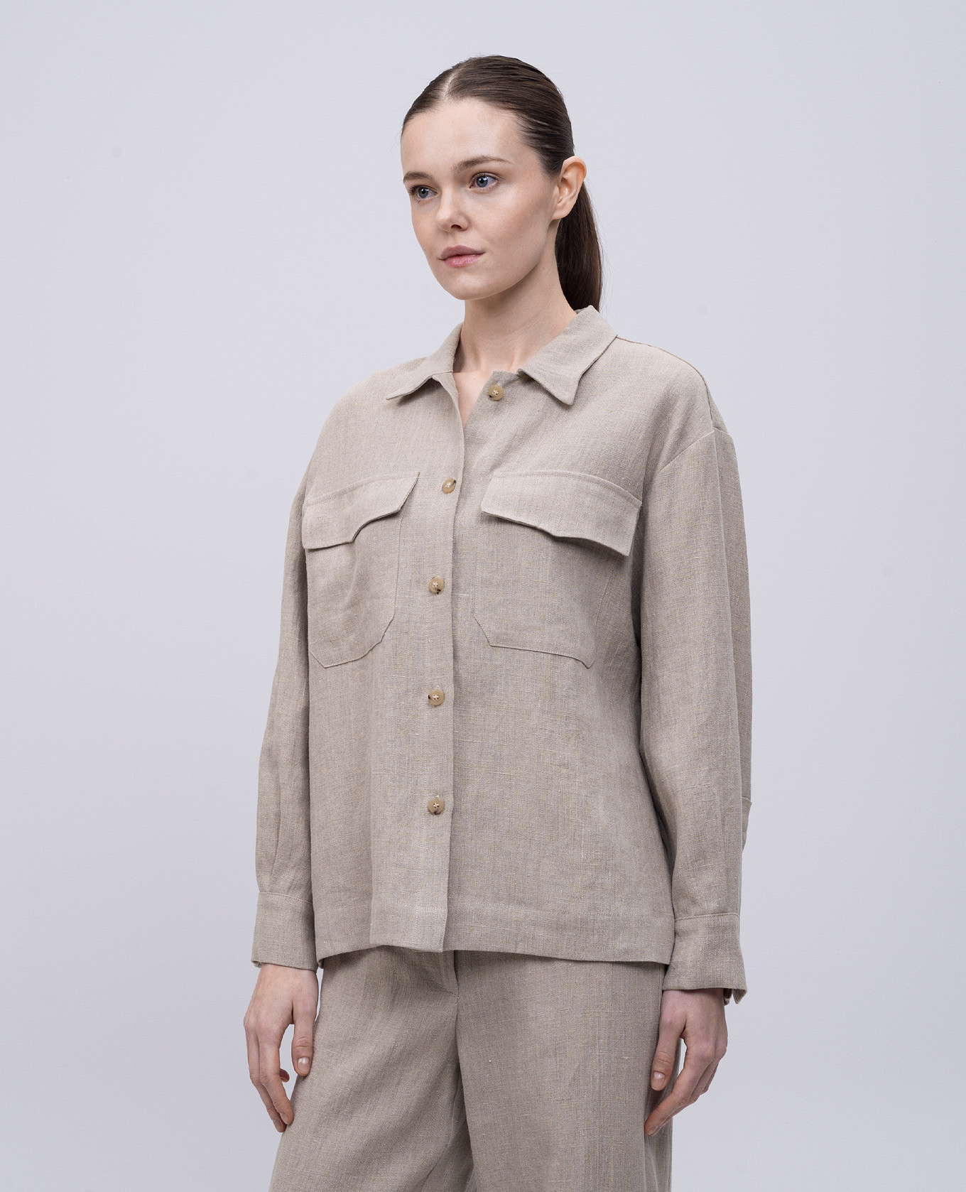 Beige linen shirt Solotre 3