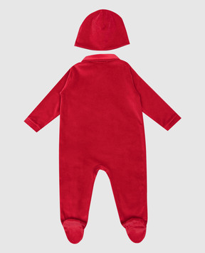 Story Loris Children's red velor set of cap and overalls 30740