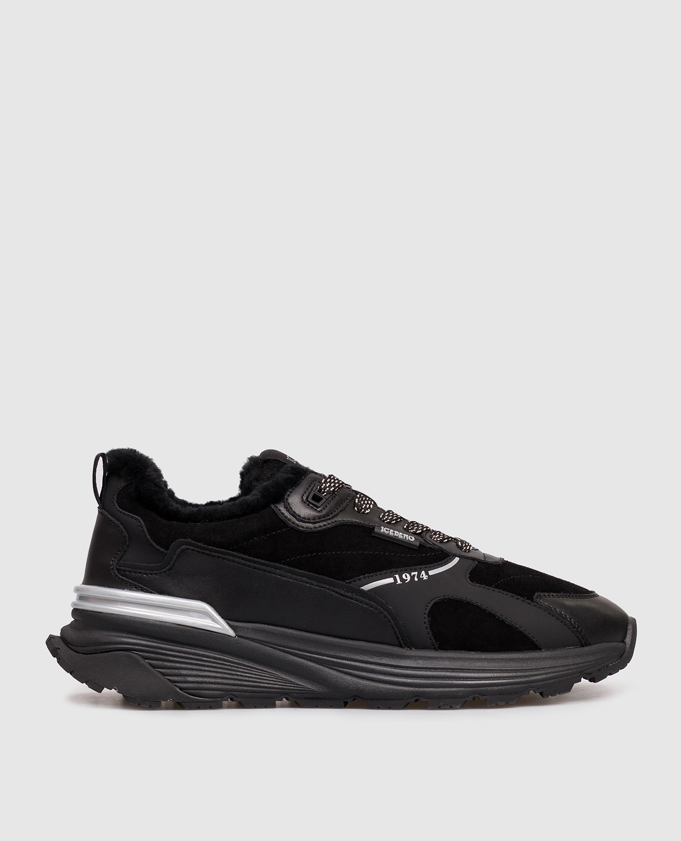 Black leather sneakers with fur trim Iceberg
