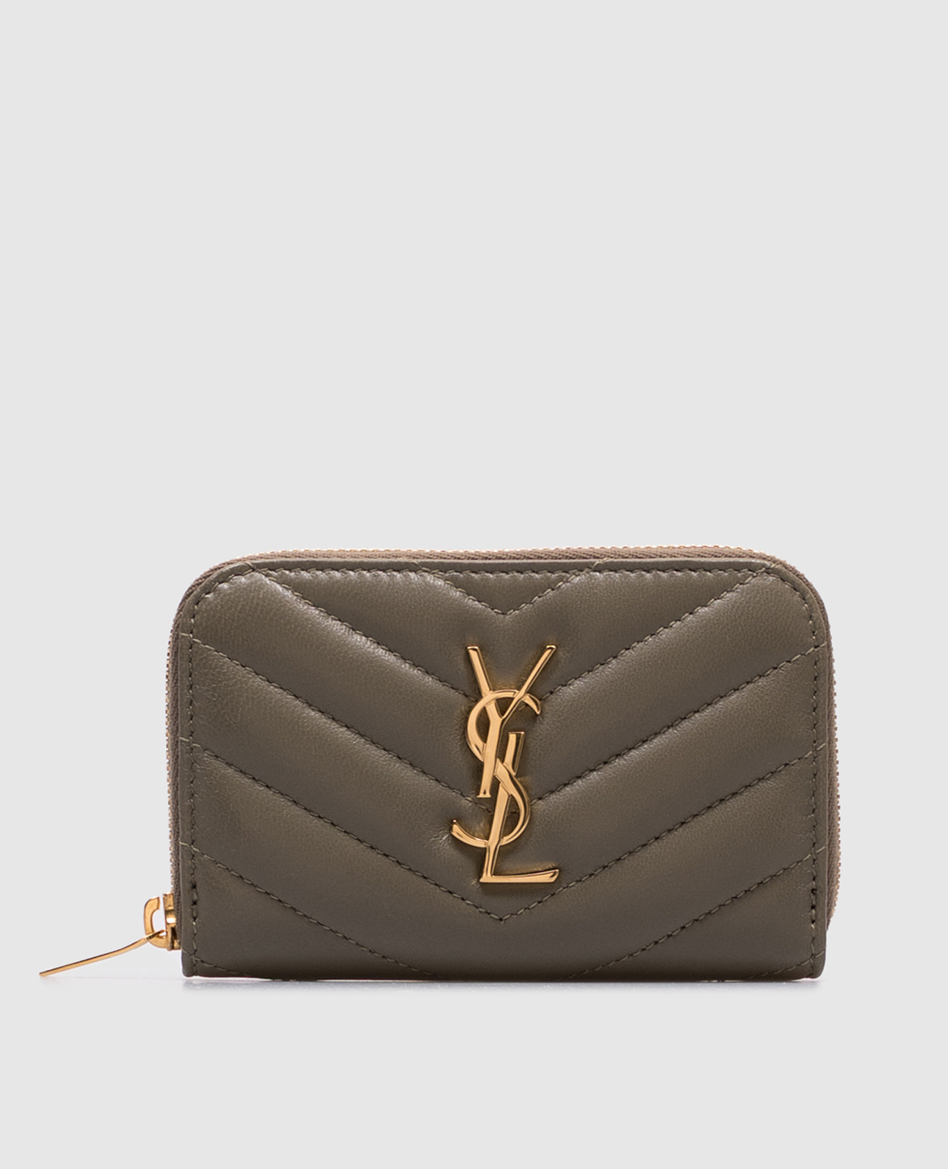 Cassandre leather wallet-cardholder, khaki Saint Laurent