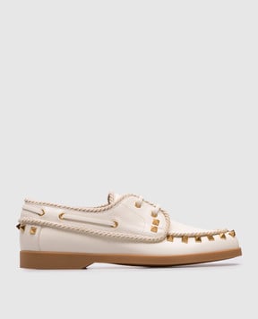 Valentino Beige Rockstud leather topsiders 6W2S0LR5TKZ