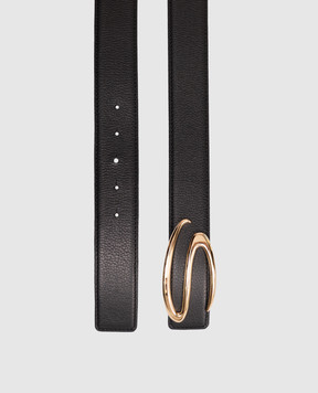 Santoni Black leather belt with textured monogram logo CW35VC907ASTASIWFM35