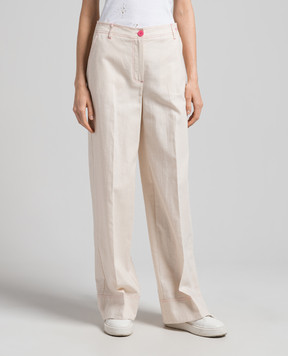 Twinset Beige linen trousers with floral print 241AQ2061