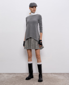 Brunello Cucinelli Gray sequined cashmere and silk skirt M83516989P