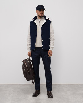 Brunello Cucinelli Blue wool pants with logo ME226I1780