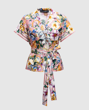 Dolce&Gabbana Pink silk blouse with floral print F5G67THI1W4