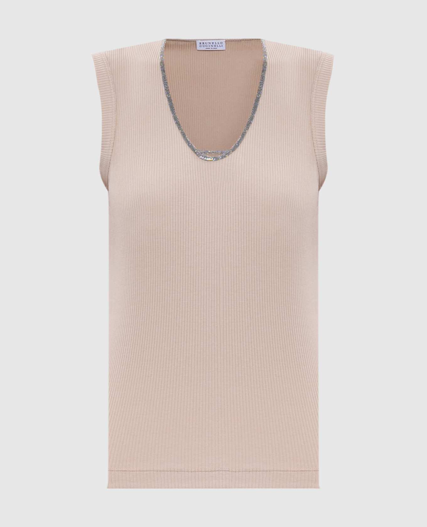 

Beige ribbed top with monil chain Brunello Cucinelli