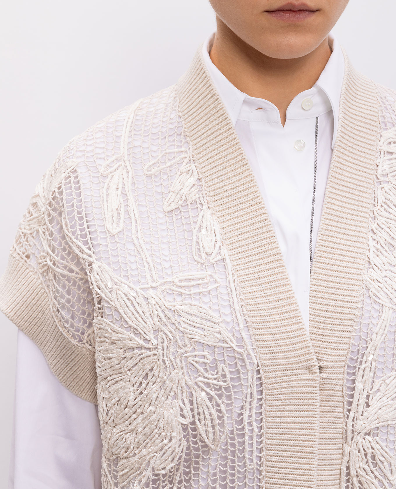 Beige openwork cardigan with a pattern Brunello Cucinelli 5