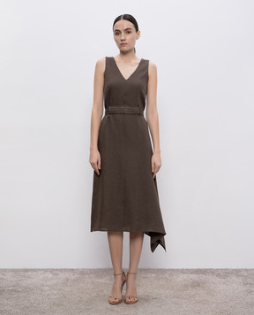 Peserico Brown dress with linen E02485A02600