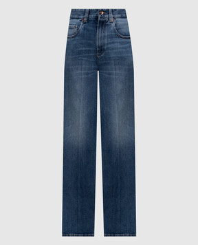 Brunello Cucinelli Blue jeans with leather logo patch MP114P4006