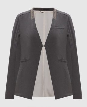 Brunello Cucinelli Gray silk jacket with monil chain M0S282565y