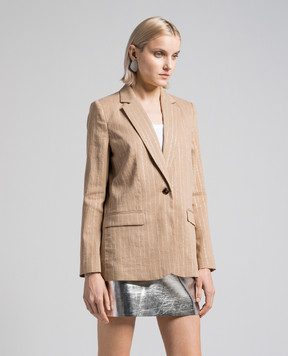 Twinset Brown jacket with striped linen 241TT2220
