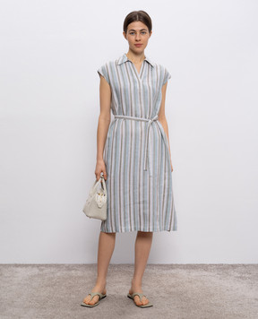 Peserico Green striped linen dress S02199A06852