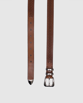 Brunello Cucinelli Brown leather belt with weaving MAUOA253