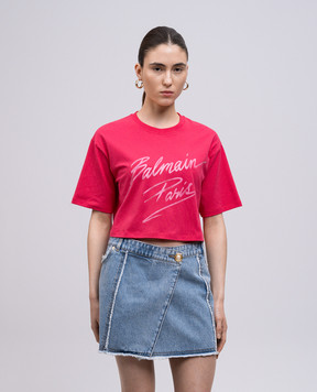 Balmain Pink cropped T-shirt with logo EF0EE020BD01