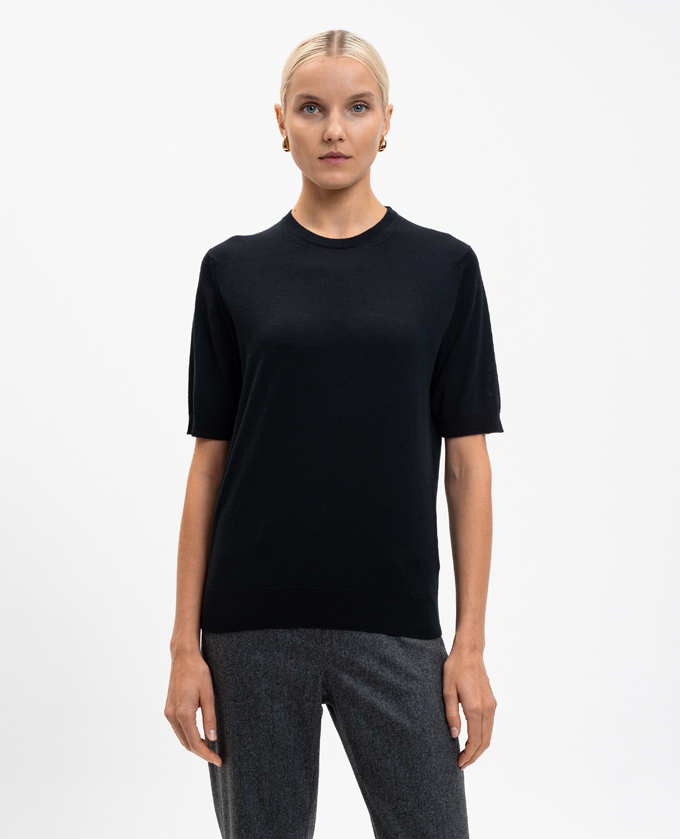 Black CERICE merino wool T-shirt John Smedley 3