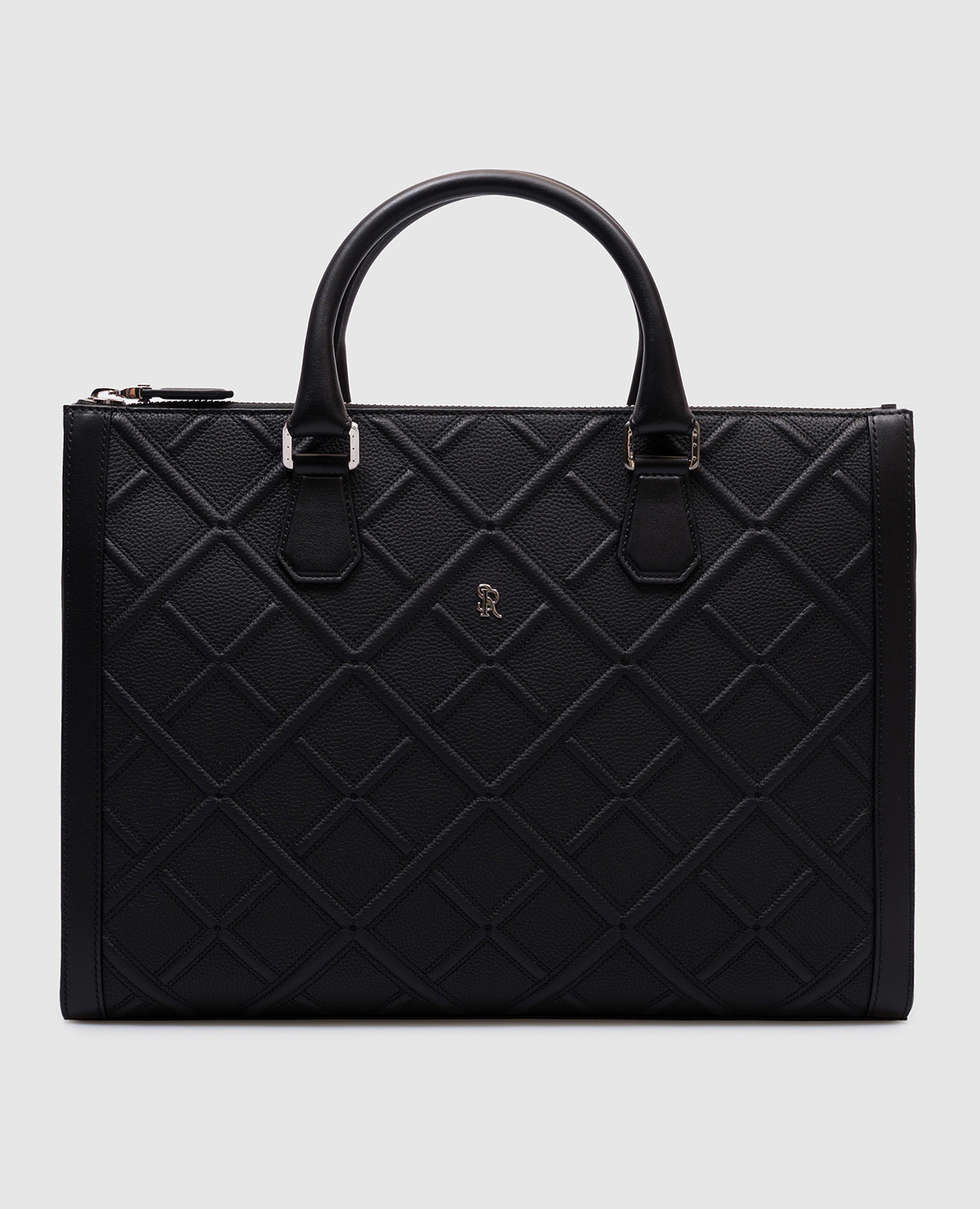 

Black leather briefcase with palladium-plated monogram logo Stefano Ricci