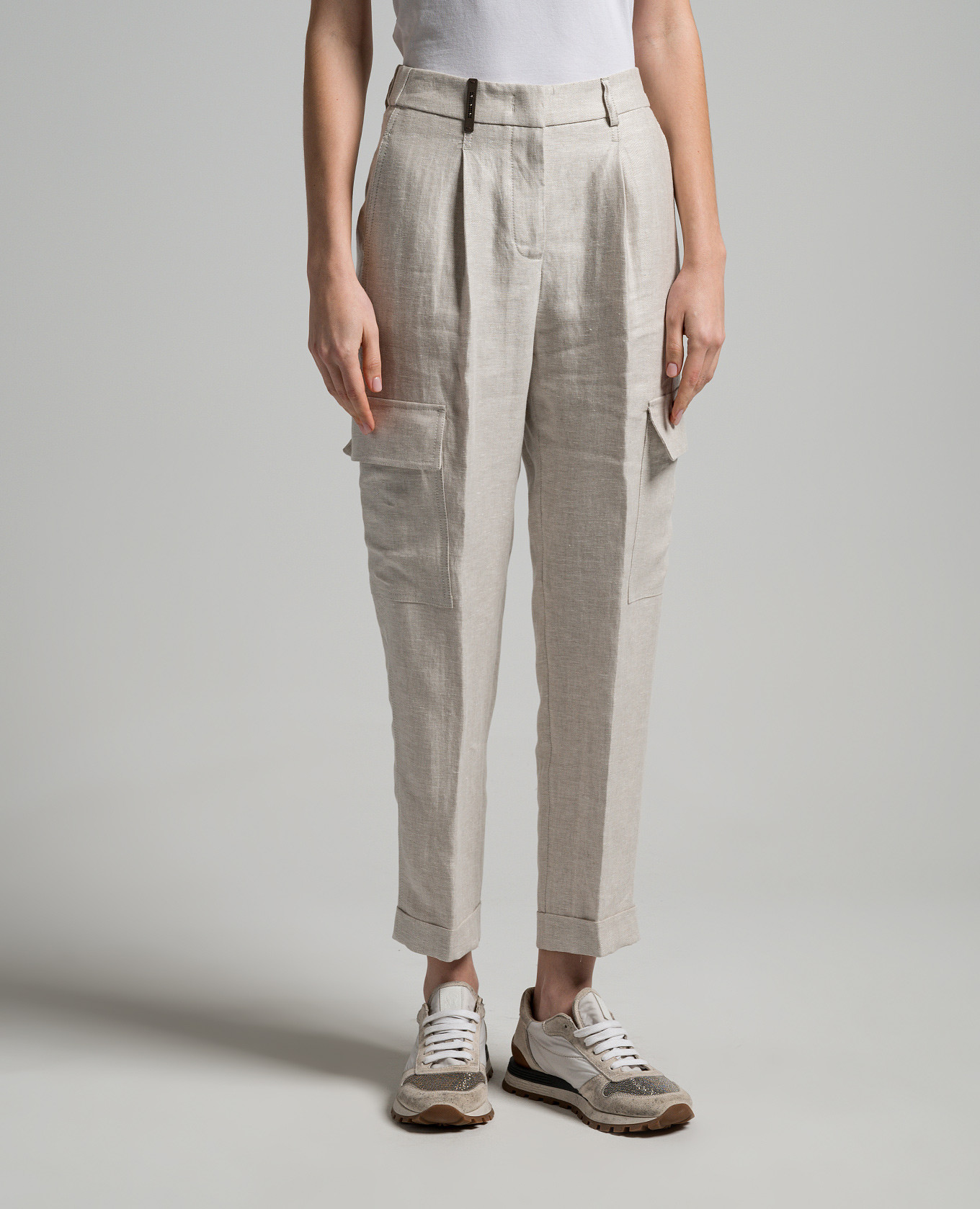 

Gray linen cargo pants Peserico, Grey