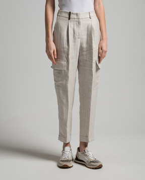 Peserico Gray linen cargo pants P0405502603