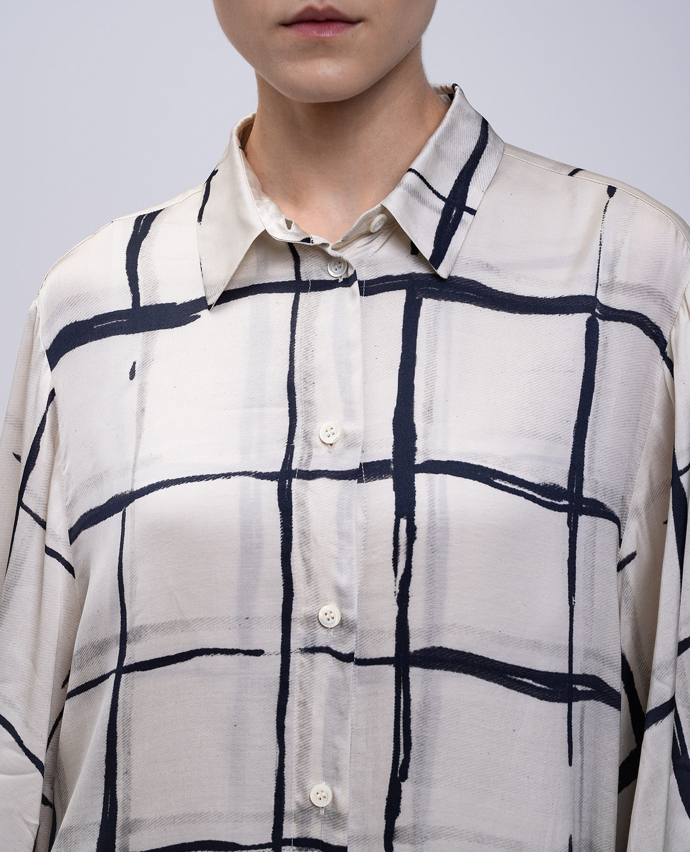 Beige long checked blouse Peserico 5