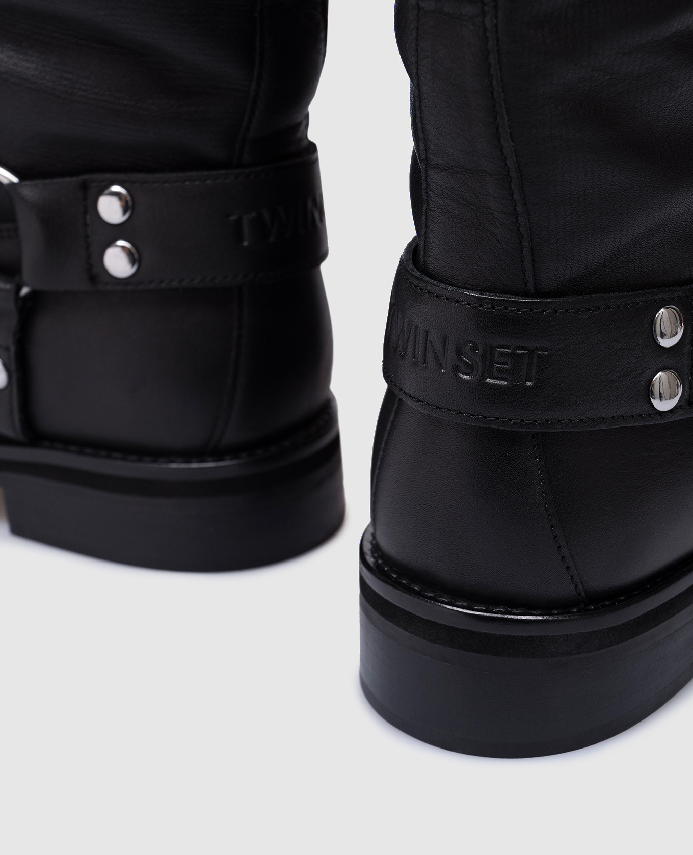 Darcy Logo Embossed Black Leather Boots Twinset 5