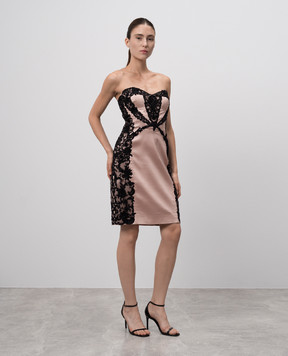 Pavoni Beige silk dress with lace RWRS1209