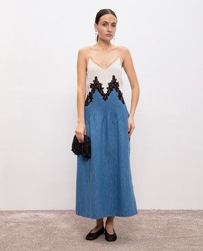 Gabriela Hearst Blue Althea Lace Linen and Silk Blend Dress 3254282T120W02