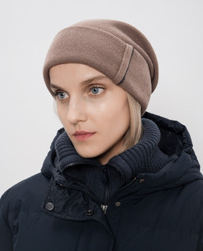 Brunello Cucinelli Brown cashmere hat with monil chain M12163199