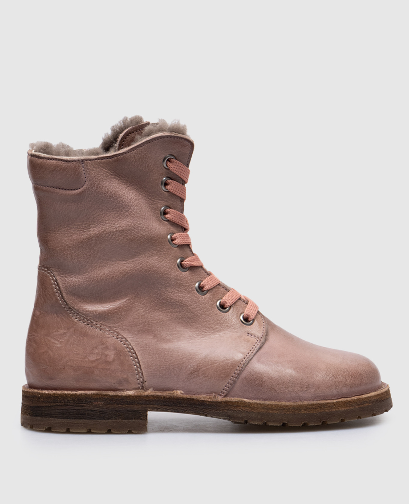 Children's pink leather boots with fur and logo